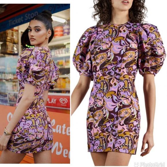 NEW Ted Baker Flickl Puff Sleeve Mini Dress Mod Size 2 - Picture 1 of 11
